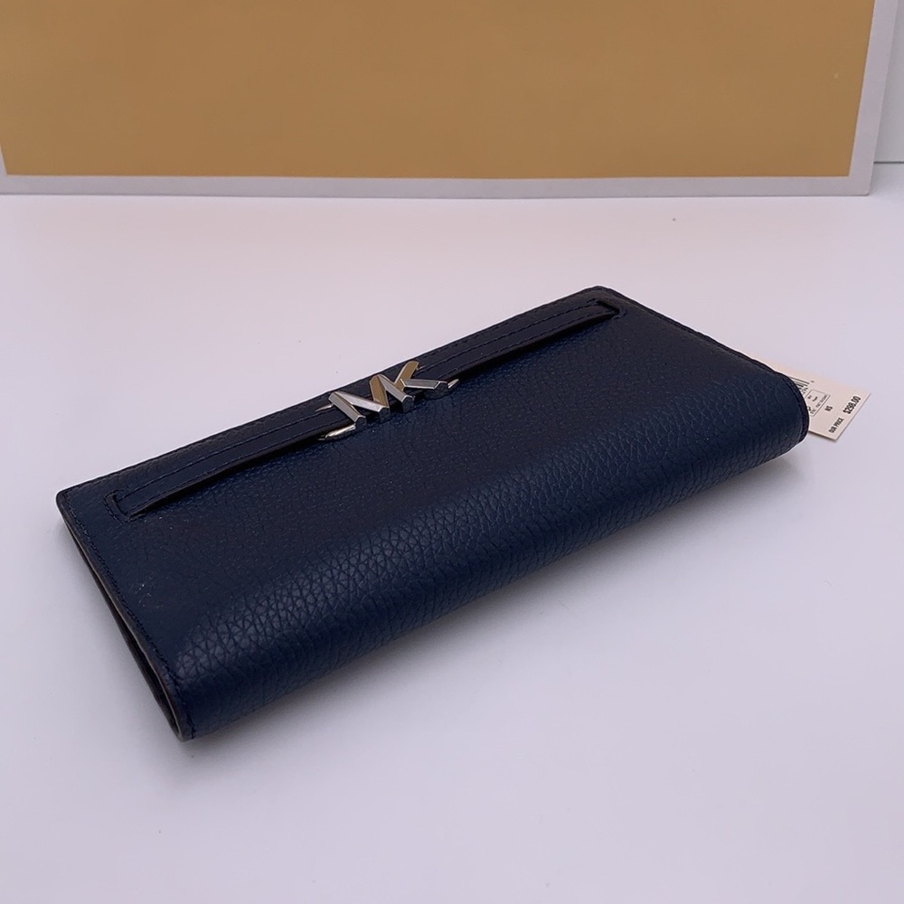 Michael Kors Reed Large Bifold Pebbled Leather Snap Wallet Card Case Navy NWT - Picture 5 of 12